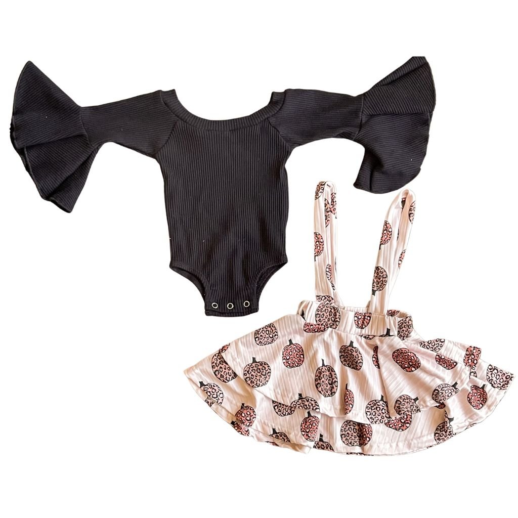 Cheetah Pumpkin Suspender Skirt Set