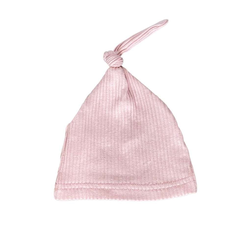 Pink newborn baby girl tie hat for hospital. Sassy Jo's Babies and Bows