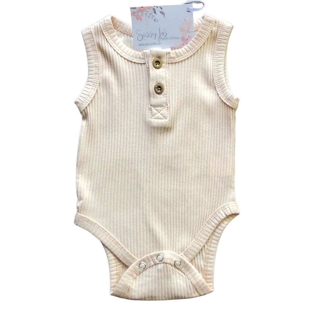 Ribbed Henley Sleeveless Bodysuits