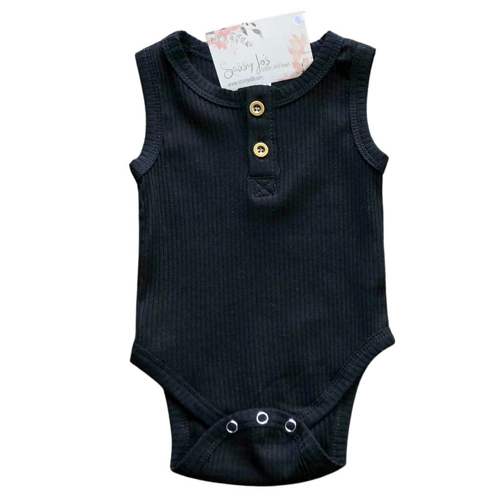 Ribbed Henley Sleeveless Bodysuits